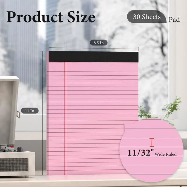 Alt view image 2 of 7 - 6 Pack Legal Pads 8.5 x 11 Colored Note Pads 8.5 x 11 Pink Notepad Perforated Writing Pads 8.5 x 11 Lined Paper Pads of Paper Wide Ruled 30 Sheets Notebook To Do List for School, Office, Home