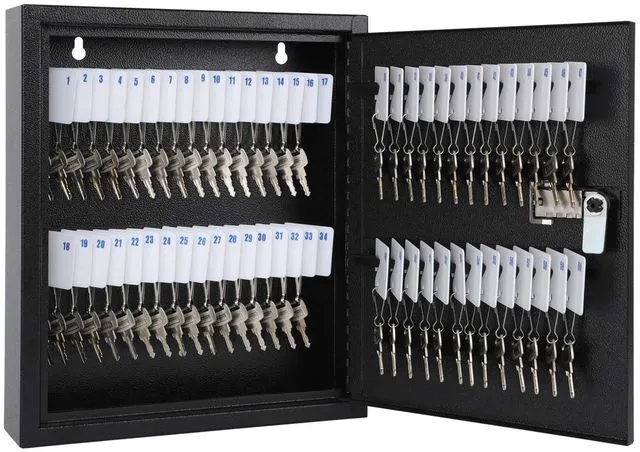 Main image of Key Box, Wall Mount 60 Key Cabinet, Combination Lock, Black Numbered Key Storage Organizer, Secure Lock Box, Key Hooks & Labels, Home, Office & Property Management, 12.1 x 10.2 x 2.5 In