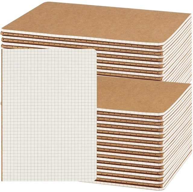 Main image of 50 Pack A5 Kraft Notebooks Bulk, 8.15x5.5 Inches Graph Paper Journaling Notebooks, Notebooks for Work, Composition Notebooks for School, Journal Notebooks for Office, 60 Pages