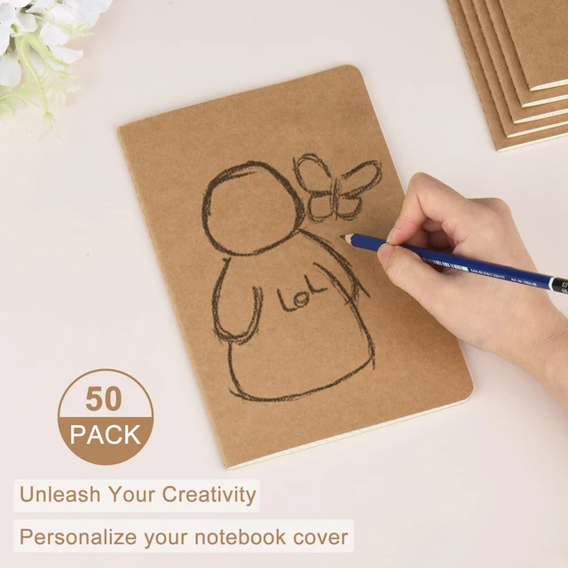 Alt view image 3 of 7 - 50 Pack A5 Kraft Notebooks Bulk, 8.15x5.5 Inches Graph Paper Journaling Notebooks, Notebooks for Work, Composition Notebooks for School, Journal Notebooks for Office, 60 Pages