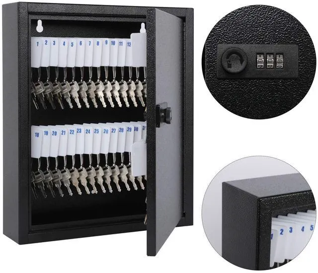 Alt view image 4 of 7 - Key Box, Wall Mount 60 Key Cabinet, Combination Lock, Black Numbered Key Storage Organizer, Secure Lock Box, Key Hooks & Labels, Home, Office & Property Management, 12.1 x 10.2 x 2.5 In