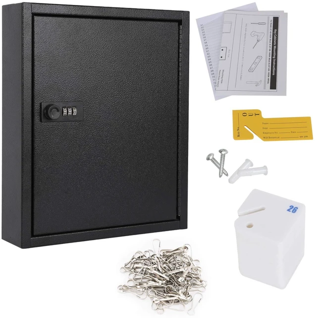Alt view image 5 of 7 - Key Box, Wall Mount 60 Key Cabinet, Combination Lock, Black Numbered Key Storage Organizer, Secure Lock Box, Key Hooks & Labels, Home, Office & Property Management, 12.1 x 10.2 x 2.5 In