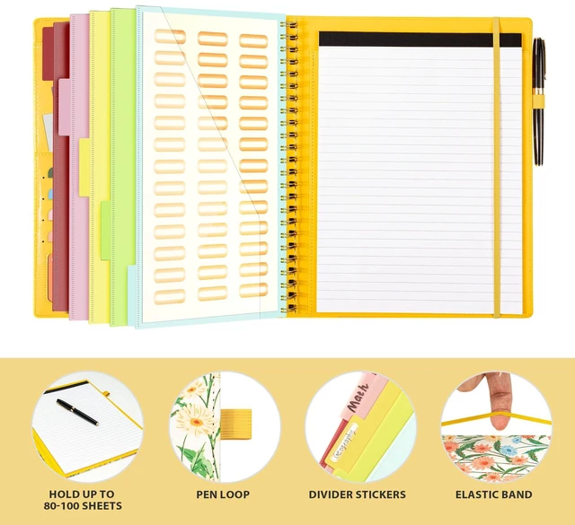 Alt view image 6 of 7 - Clipboard with Storage for Men Women, Leather Padfolio Portfolio Organizer 5 Folders with 10 Pockets, Spiral Clipboard Folio with Notepad for Letter Size, Elastic Closure and Pen Loop Floral