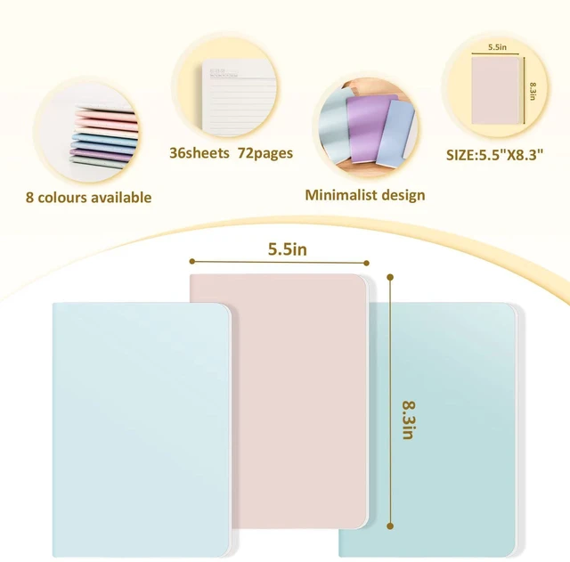 Alt view image 2 of 6 - 24 Pack Lined journals bulk,A5 College Ruled Composition Notebooks Cute Colored Cover Notebook,72 Pages/36 Sheets,8.3x5.5 Inch,Writing Journal for Office School Travel