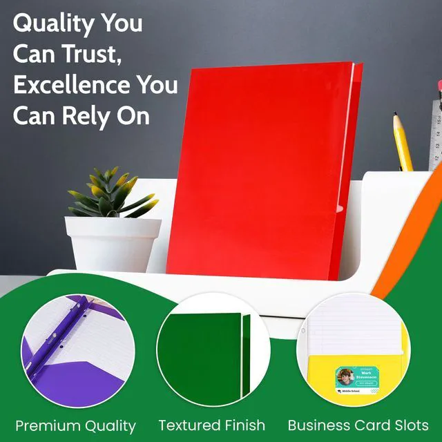 Alt view image 5 of 7 - 100 Pack Green 2 Pocket Paper Folders. Heavy Duty, Bulk Folders with Pockets and Business Card Slots. Colored Letter Size Document Organizers. Durable Portfolio for School, College, Office Files