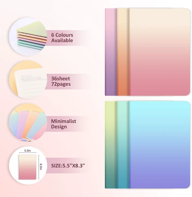 Alt view image 2 of 6 - 24 Pack Lined Journals Bulk,A5 College Ruled Composition Notebooks Cute Colored Cover Notebook,72 Pages/36 Sheets,8.3x5.5 Inch,Writing Journal for Office School Travel