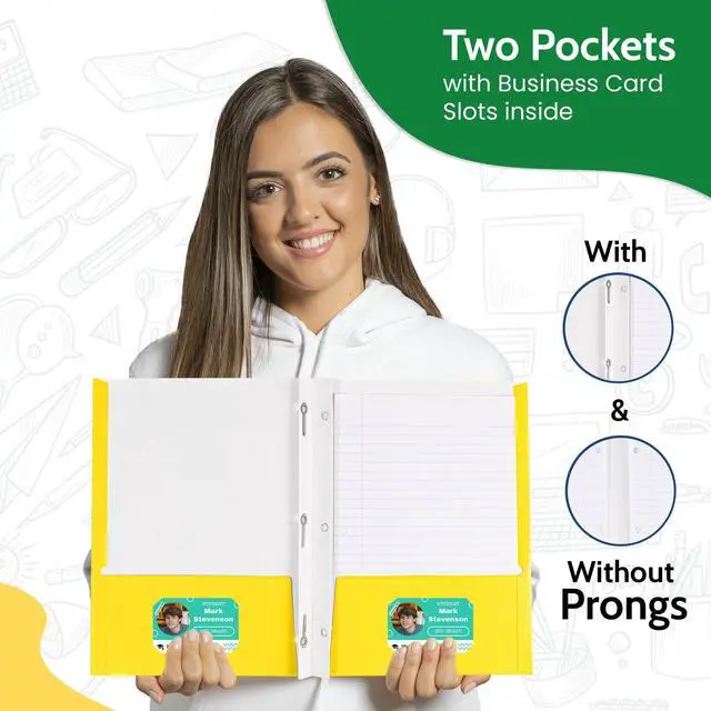Alt view image 3 of 7 - 100 Pack Green 2 Pocket Paper Folders. Heavy Duty, Bulk Folders with Pockets and Business Card Slots. Colored Letter Size Document Organizers. Durable Portfolio for School, College, Office Files