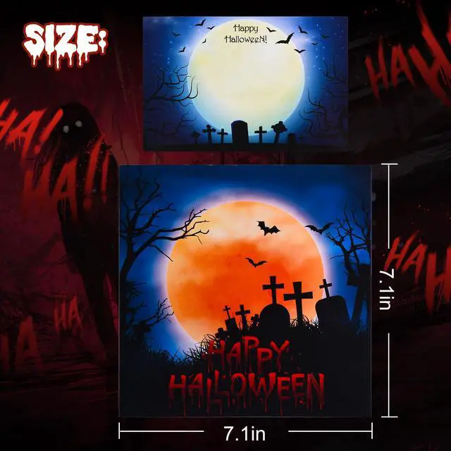 Alt view image 4 of 6 - Halloween Cards, Pop Up Lights Up Halloween Cards with Horror Sound 3D Spooky Scene with Glowing Skull, Pumpkin, Tombstone, Moon, Happy Halloween Greeting Gift Cards for Boys Girls