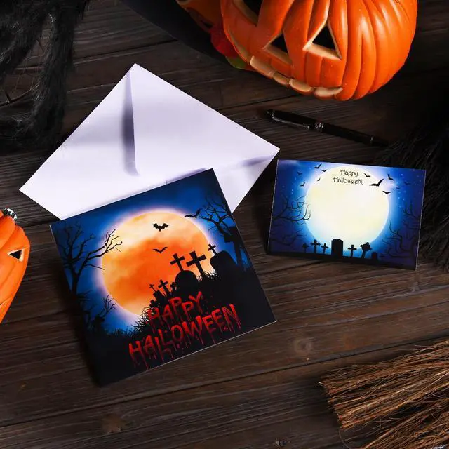Alt view image 5 of 6 - Halloween Cards, Pop Up Lights Up Halloween Cards with Horror Sound 3D Spooky Scene with Glowing Skull, Pumpkin, Tombstone, Moon, Happy Halloween Greeting Gift Cards for Boys Girls