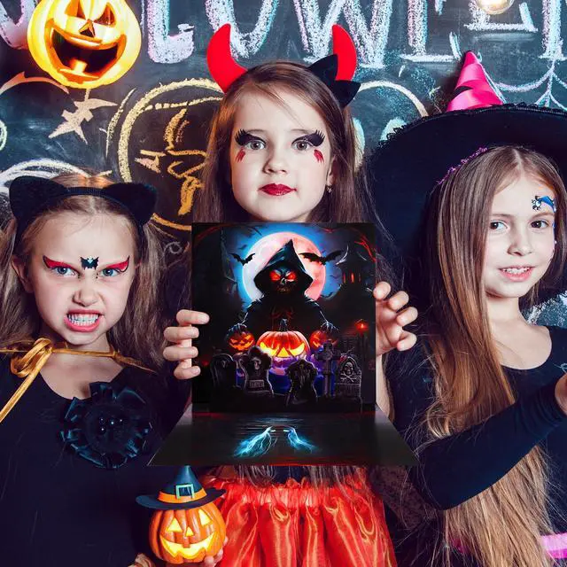 Alt view image 6 of 6 - Halloween Cards, Pop Up Lights Up Halloween Cards with Horror Sound 3D Spooky Scene with Glowing Skull, Pumpkin, Tombstone, Moon, Happy Halloween Greeting Gift Cards for Boys Girls