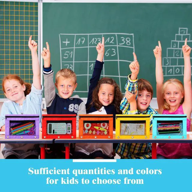Alt view image 2 of 7 - 100 Pcs Classroom Binder Pencil Pouches, Vivid Color, 2 Zipper 3 Ring Binder Zipper Pencil Pouches, Mesh Layer Pencil Bags Bulk, Pencils Pouches for Students, Back to School Pen Bags