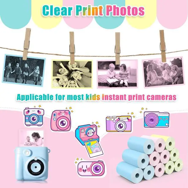 Alt view image 3 of 7 - 12 Rolls Kids Instant Camera Thermal Print Paper Refill - 3 Colors (Pink, Blue, Yellow) Compatible with Most Children Instant Print Cameras - Paper Only
