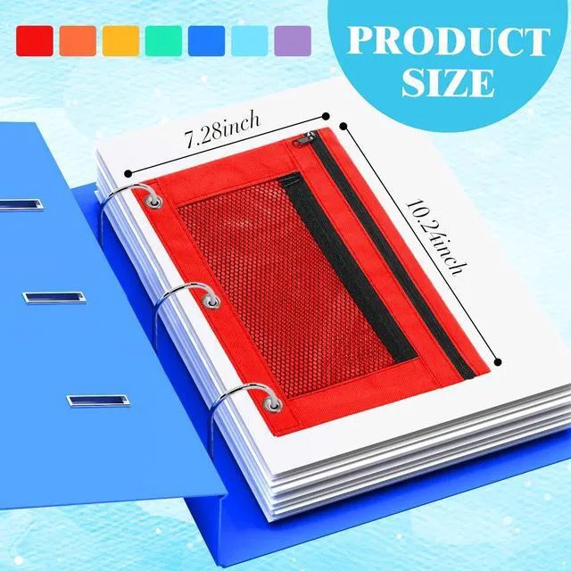 Alt view image 6 of 7 - 100 Pcs Classroom Binder Pencil Pouches, Vivid Color, 2 Zipper 3 Ring Binder Zipper Pencil Pouches, Mesh Layer Pencil Bags Bulk, Pencils Pouches for Students, Back to School Pen Bags