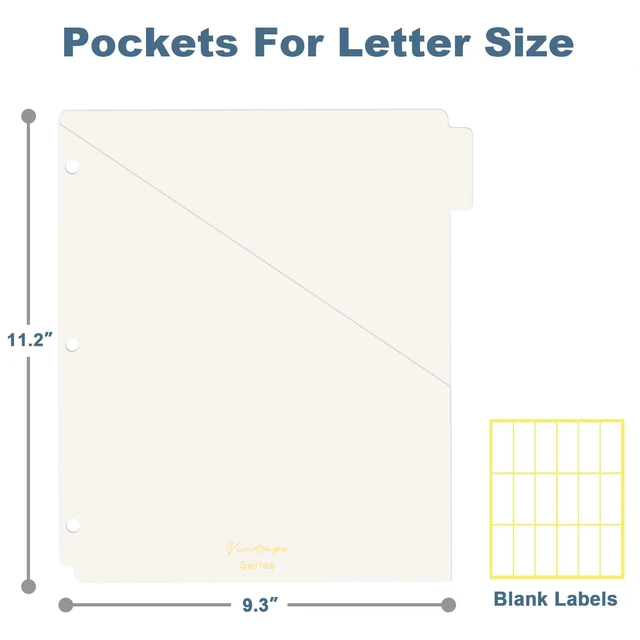 Alt view image 2 of 7 - 6-Tab Binder Dividers with Pockets, Binder Dividers with Tabs for 3 Ring Binder Letter Size, Durable Plastic Binder Organizer, Vintage (3 Sets)