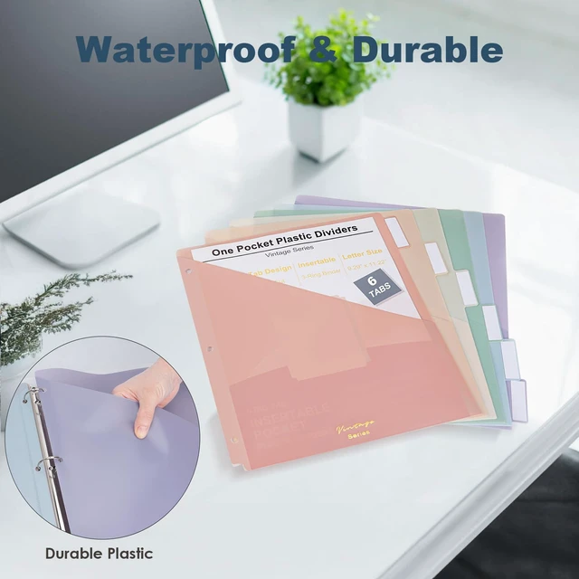 Alt view image 3 of 7 - 6-Tab Binder Dividers with Pockets, Binder Dividers with Tabs for 3 Ring Binder Letter Size, Durable Plastic Binder Organizer, Vintage (3 Sets)