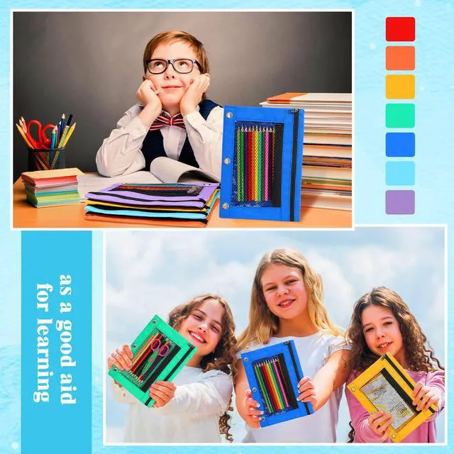 Alt view image 7 of 7 - 100 Pcs Classroom Binder Pencil Pouches, Vivid Color, 2 Zipper 3 Ring Binder Zipper Pencil Pouches, Mesh Layer Pencil Bags Bulk, Pencils Pouches for Students, Back to School Pen Bags