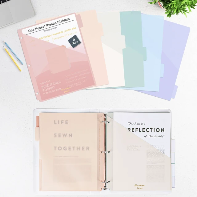 Alt view image 7 of 7 - 6-Tab Binder Dividers with Pockets, Binder Dividers with Tabs for 3 Ring Binder Letter Size, Durable Plastic Binder Organizer, Vintage (3 Sets)