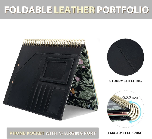 Alt view image 5 of 6 - Clipboard with Storage for Women, Leather Padfolio Portfolio Organizer 5 Folders with 10 Pockets, Spiral Clipboard Folio with Notepad for Letter Size, Elastic Closure and Pen Loop Floral