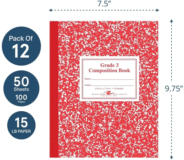 Alt view image 3 of 6 - Primary Composition Book, Handwriting Notebook for Kids (K - 3rd Grade), Grade 3 Ruled, 3/8" Skip-Line Manuscript Paper, Flexible Cover, 9.75" x 7.5", 50 Sheets/100 Pages, 12 Pack