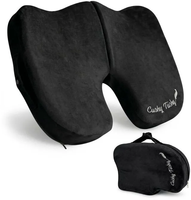 Main image of Premium Slim Foldable Travel Seat Cushion - for Relief of Lower Back, Sciatic, Butt and Tailbone Pain - for Home & Office Use, Perfect for Travel or Driving - Slim Coccyx Cushion - Black