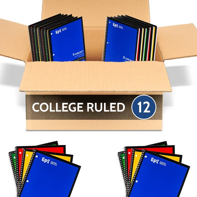 Main image of Spiral Notebook | 5 Subject - College Ruled - 180 Sheets, Durable Spiral Binding | 10.5 x 8 in | Classroom Supplies | School, Office, Note Taking, Journaling - 12 Pack