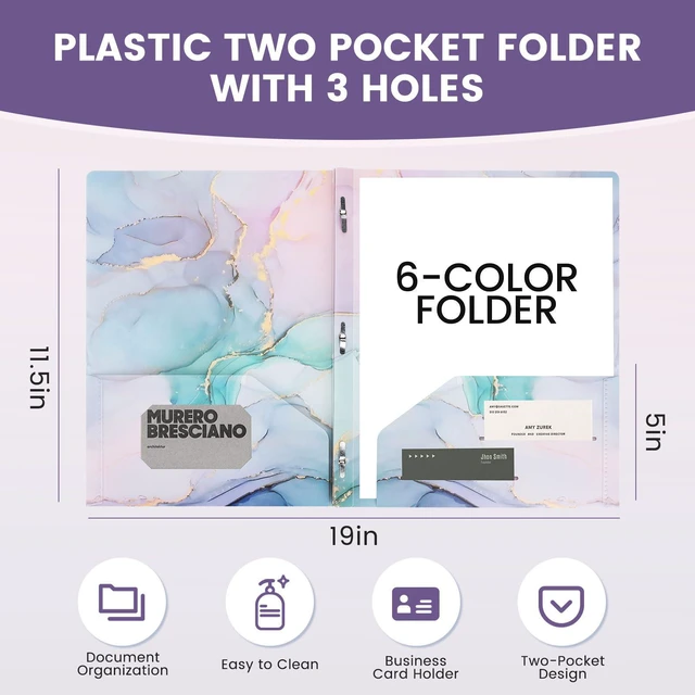 Alt view image 2 of 6 - Folders with 2 Pockets and 3 Prongs,12Pcs Cute Marble Style Folder Heavy Duty Plastic Pocket Folders for Documents,Tear-Resistant Aesthetic File Folder,Back to School Supplies