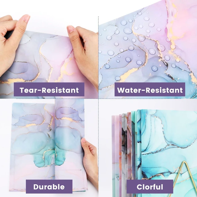 Alt view image 3 of 6 - Folders with 2 Pockets and 3 Prongs,12Pcs Cute Marble Style Folder Heavy Duty Plastic Pocket Folders for Documents,Tear-Resistant Aesthetic File Folder,Back to School Supplies