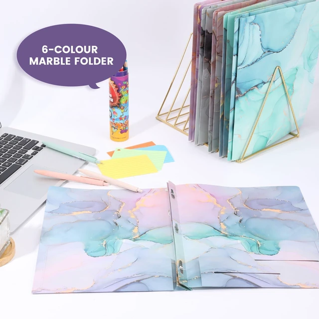 Alt view image 6 of 6 - Folders with 2 Pockets and 3 Prongs,12Pcs Cute Marble Style Folder Heavy Duty Plastic Pocket Folders for Documents,Tear-Resistant Aesthetic File Folder,Back to School Supplies