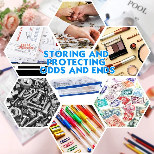 Alt view image 4 of 7 - 100Pcs Mesh Pencil Pouch,White Pouch Blue Zipper,A6 Small Zipper Pencil Pouches Bulk, Waterproof Clear Storage Bag, Multipurpose for Cash Board Game Passport Office