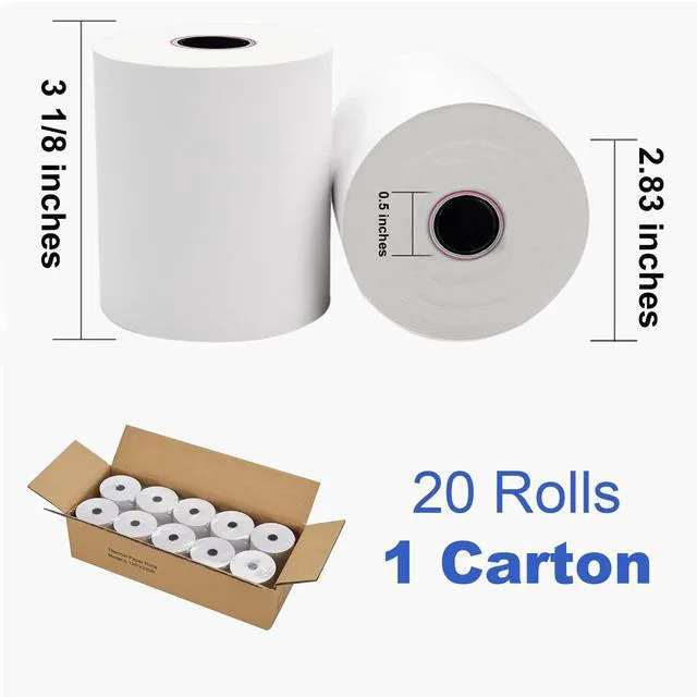 Alt view image 2 of 6 - 20 Rolls Thermal Paper 3 1/8 x 230ft Pos Receipt Paper, Cash Register Roll TM-T88 T-20 T-90 SRP-350 370