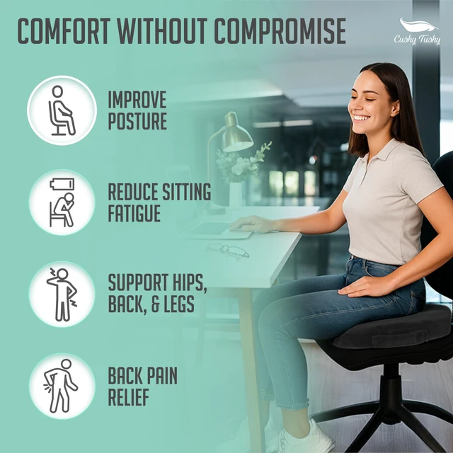 Alt view image 5 of 7 - Premium Slim Foldable Travel Seat Cushion - for Relief of Lower Back, Sciatic, Butt and Tailbone Pain - for Home & Office Use, Perfect for Travel or Driving - Slim Coccyx Cushion - Black