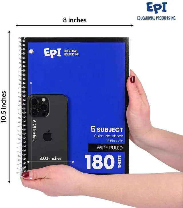 Alt view image 3 of 7 - Spiral Notebook | 5 Subject - Wide Ruled - 180 Sheets, Durable Spiral Binding | 10.5 x 8 in | Classroom Supplies | School, Office, Note Taking, Journaling - 24 Pack