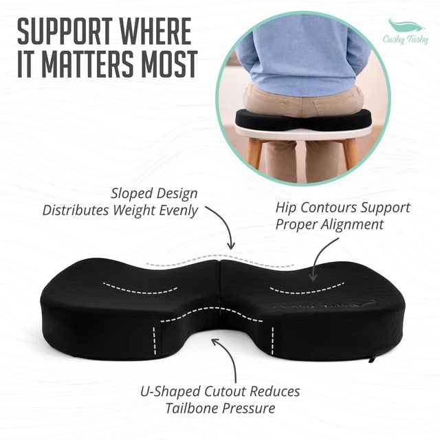 Alt view image 6 of 7 - Premium Slim Foldable Travel Seat Cushion - for Relief of Lower Back, Sciatic, Butt and Tailbone Pain - for Home & Office Use, Perfect for Travel or Driving - Slim Coccyx Cushion - Black