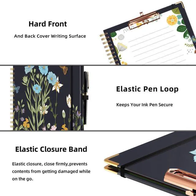 Alt view image 6 of 6 - Clipboard with Storage 8.5 X 11Padfolio Organizer, Spiral Portfolio Letter Size with Notepad, Pen Holder, 5 Extra Folder Divider Pages, Elastic Closure Nurse Essentials (Night Flowers)