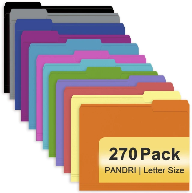 Main image of Colored File Folders, 270 Pack 1/3 Cut Tab File Folder, 12 Colors Colored Manila Folder With Tabs for Filing and Organization, Letter Size, 1/3 Cut Tab, Sturdy with Tabs for Office Classroom