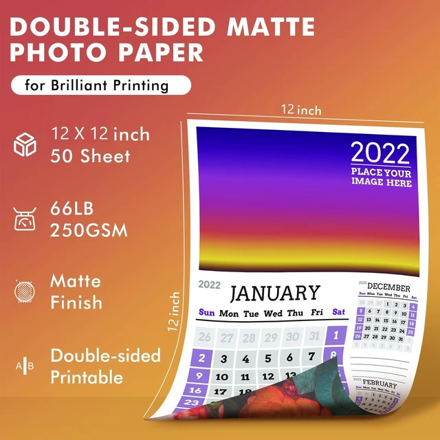Alt view image 2 of 7 - Double Sided Thick Matte Photo Paper 12x12 Inch 66LB 50 Sheets 250gsm Heavyweight Cardstock Paper Compatible with Inkjet Printer and Dye Ink