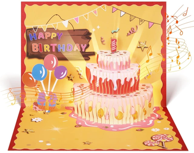 Main image of Pop Up Birthday Cards for Women with Music & LED Lights 3D Interactive Birthday Greeting Card with Strawberry Cake Unique Birthday Gifts for Women, Men, Kids, Mom, Dad, Friends