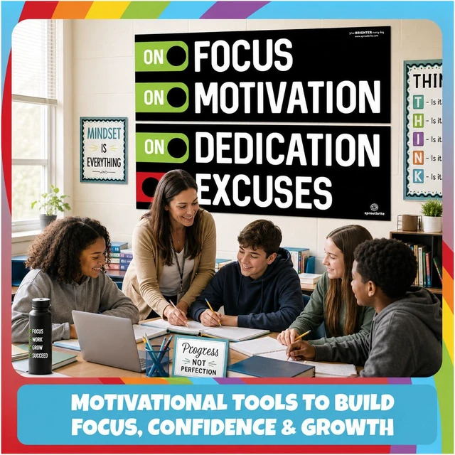 Alt view image 6 of 6 - 2 Pack 13.5" x 39" Educational Motivational Posters Classroom Banners for Teachers Wall Decor for Pre, Elementary and Middle School - Creates Motivated Classroom Environment