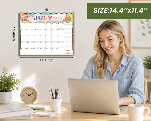 Alt view image 2 of 6 - Calendar 2026-2027 18 Months, 3 Pack-Colorful 14.4" x 11.4" | 110GSM Thick Paper | No-Bleed | Stickers Attached | Home, School & Office Use