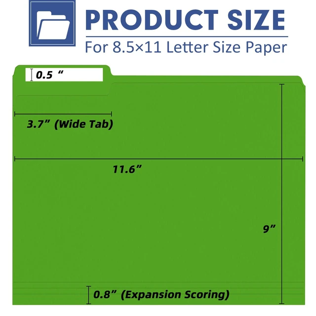 Alt view image 2 of 7 - Colored File Folders, 270 Pack 1/3 Cut Tab File Folder, 12 Colors Colored Manila Folder With Tabs for Filing and Organization, Letter Size, 1/3 Cut Tab, Sturdy with Tabs for Office Classroom