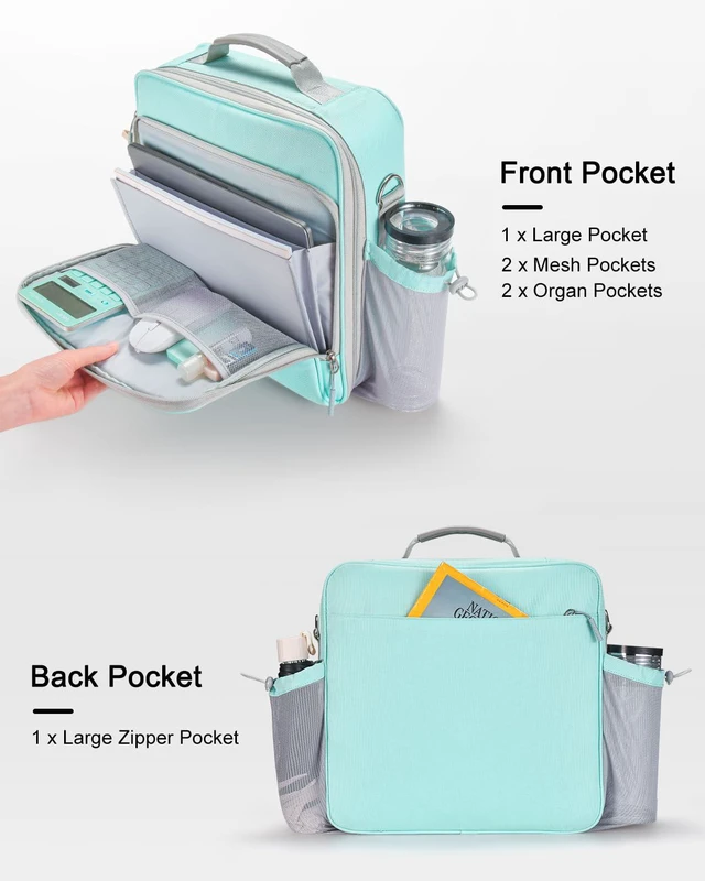 Alt view image 3 of 7 - 3 Inch 3-Ring Zipper Binder with Water Bottle Holder and Handle Zip Up Binder with Shoulder Strap, 700 Sheet Capacity, Compatible with 13" MacBook/Tablet, for School, Office, Light Blue
