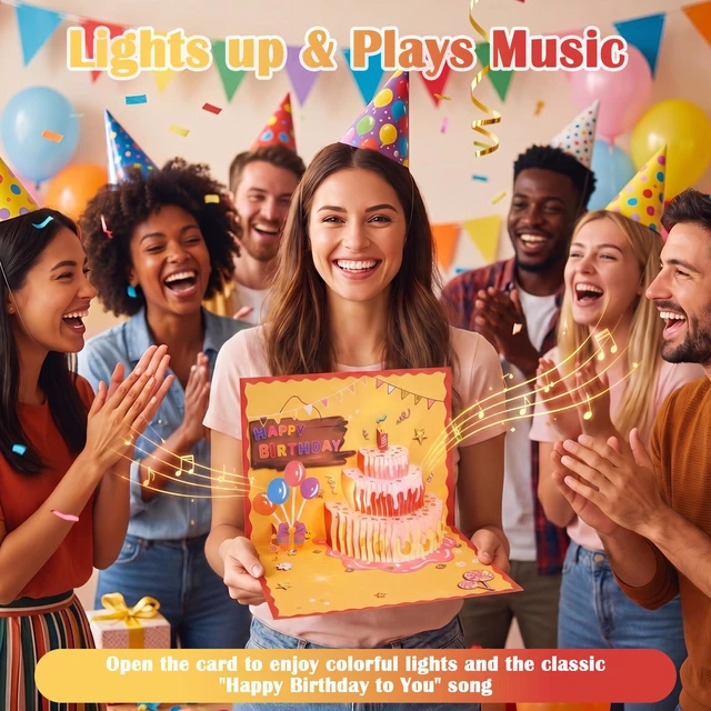 Alt view image 2 of 6 - Pop Up Birthday Cards for Women with Music & LED Lights 3D Interactive Birthday Greeting Card with Strawberry Cake Unique Birthday Gifts for Women, Men, Kids, Mom, Dad, Friends