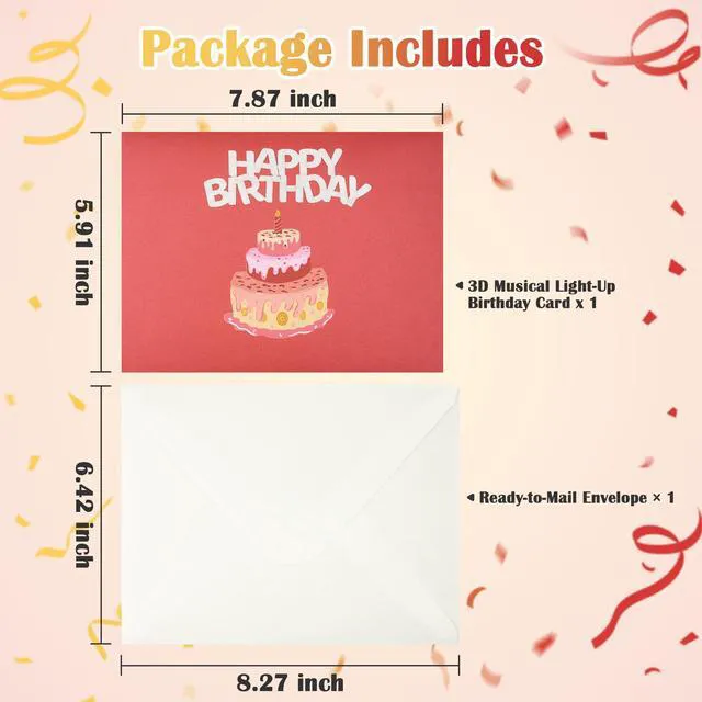 Alt view image 6 of 6 - Pop Up Birthday Cards for Women with Music & LED Lights 3D Interactive Birthday Greeting Card with Strawberry Cake Unique Birthday Gifts for Women, Men, Kids, Mom, Dad, Friends