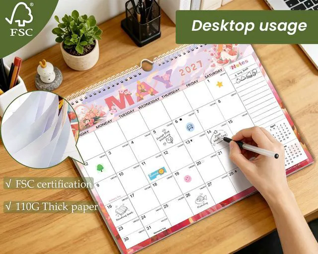 Alt view image 6 of 6 - Calendar 2026-2027 18 Months, 3 Pack-Colorful 14.4" x 11.4" | 110GSM Thick Paper | No-Bleed | Stickers Attached | Home, School & Office Use