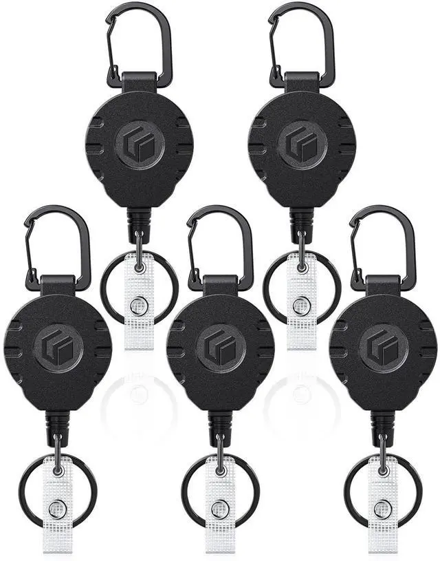 Main image of 5 Pack Retractable Keychain Heavy Duty Carabiner Badge Holder Tactical ID Badge Reel for up to 8 oz with Stainless Steel 31.5 Inch Steel Wire Rope Retractable Lanyard Clip and Key Ring