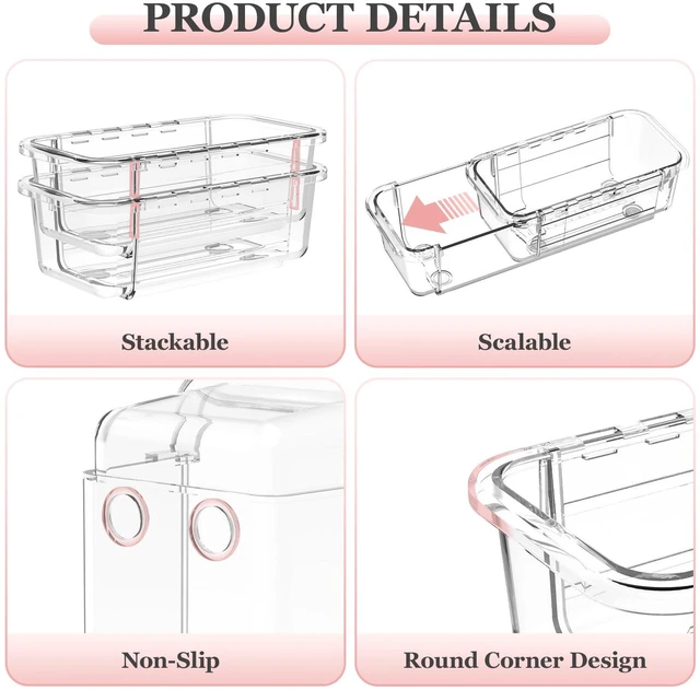 Alt view image 5 of 7 - 12 Pcs Clear Extendable Drawer Organizer, Adjustable Drawer Storage 2-Size Desk Drawer Organizer, Plastic Non-Slip Storage Bins for Makeup Cosmetic Jewelries Utensils Stationery Dressers Tool