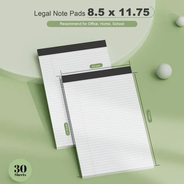 Alt view image 2 of 7 - 6 Pack Legal Pads 8.5 x 11, White, College Ruled, 30 Sheets Each Legal Pads Heavyweight Paper, Ink Bleed Resistant, Smooth Writing Durable Cardboard Back, Easy Tear-Off, White Paper,Everyday Writing