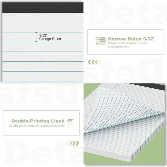 Alt view image 4 of 7 - 6 Pack Legal Pads 8.5 x 11, White, College Ruled, 30 Sheets Each Legal Pads Heavyweight Paper, Ink Bleed Resistant, Smooth Writing Durable Cardboard Back, Easy Tear-Off, White Paper,Everyday Writing