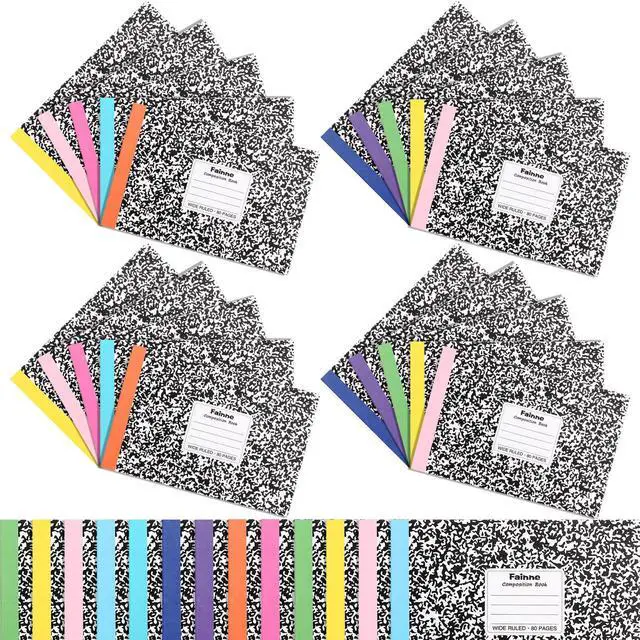 Main image of Half Composition Books,Black Multiple Colors,Snowflake 20 Pack Bulk Journals for School Students, Wide Ruled 80 Sheets, 11/32 Inch Spacing, 4-7/8x7-1/2 Size, Primary Covers