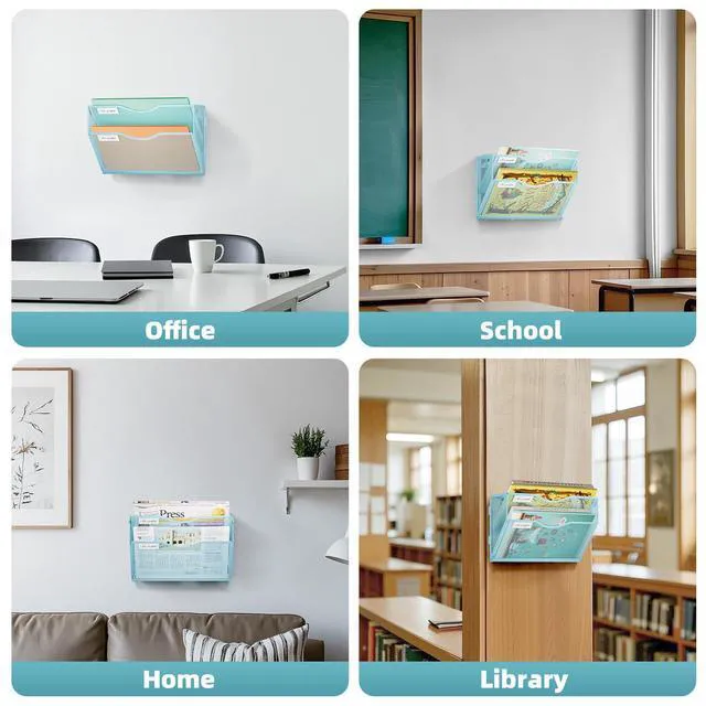 Alt view image 7 of 7 - Wall File Holder 2-Tier Hanging Wall File Organizer, Mesh Mail Holder for Papers, Wall Mount File Clipboard & Magazine Organizer Great for Office Home - 2P(Blue)